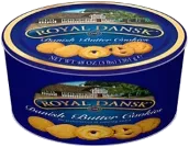 A printed biscuit tin finished with overprint varnish